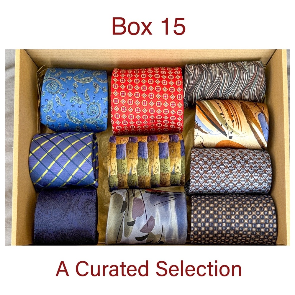 Box 15 Men's Assorted Silk Necktie Set - Blue, Red, Gold, Black & More